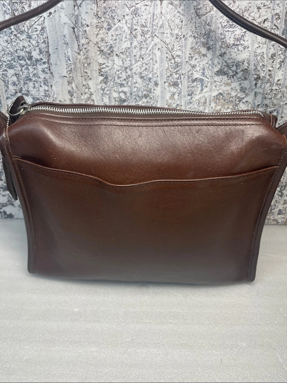 COACH Aero Pocket 9052 Brown Zip Top Leather Shoulder Bag 1990s USA Vintage
